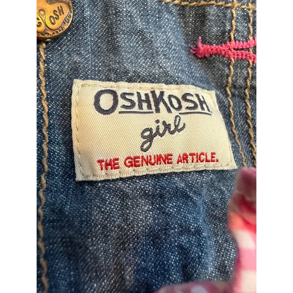 OshKosh Bgosh Girls Denim Ruffle Jumper Dress 24 Months‎ Pink Gingham Bow